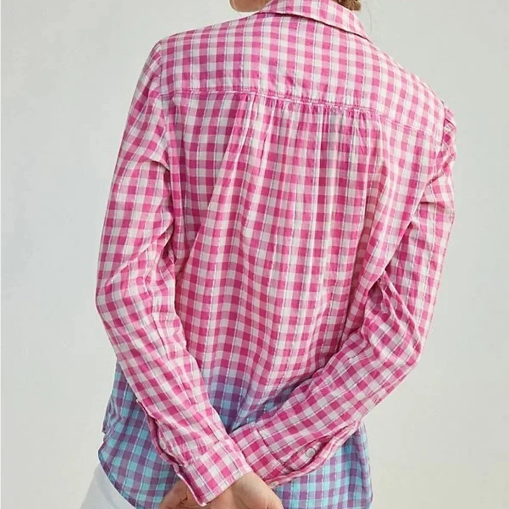Anthropologie Pilcro Deb Gingham Button down Shirt Pink Blue Cotton Sz XS